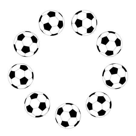 Soccer football world championship player game match soccer fans thin line outline icons round circle shape background. round frame from ballsのイラスト素材