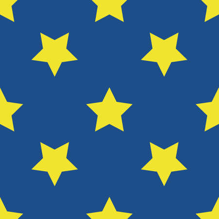 Colorful seamless pattern with stars. Endless starry sky. Cartoon vector illustration for children. yellow on blueのイラスト素材