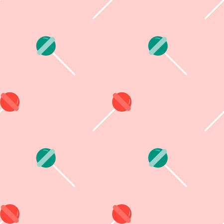 Lollipop seamless pattern. Red and green pink sweet candy texture. Strawberry sweets taste repeating background. Cute ornament for kids fabrics.のイラスト素材