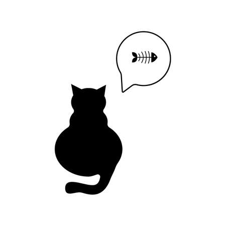 The silhouette of a black cat which dreams of fishのイラスト素材