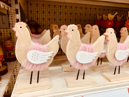 Easter design. Easter Bonny. Bunny rabbit wooden decoration. shop shelfの写真素材