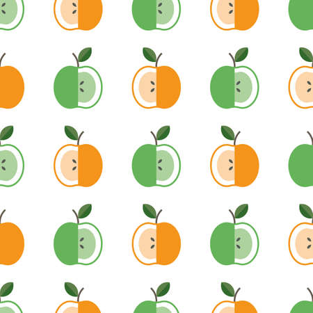 Apple background. Vector illustration. Textile yellow and green fruits pattern.のイラスト素材