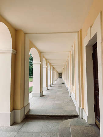 27.07.2021 Gallery in the Palace of Oranienbaum play of light and shadow. colonnadeのeditorial素材