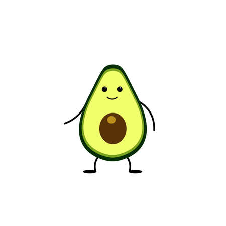 Avocado with cute face. Illustration with funny and healthy food cartoon. Isolatedのイラスト素材