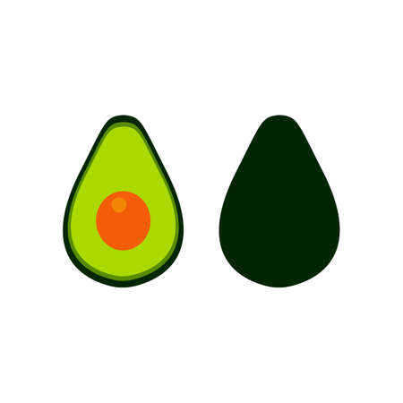 flat vector avocados illustration. Whole and cut avocado isolated on white background.のイラスト素材