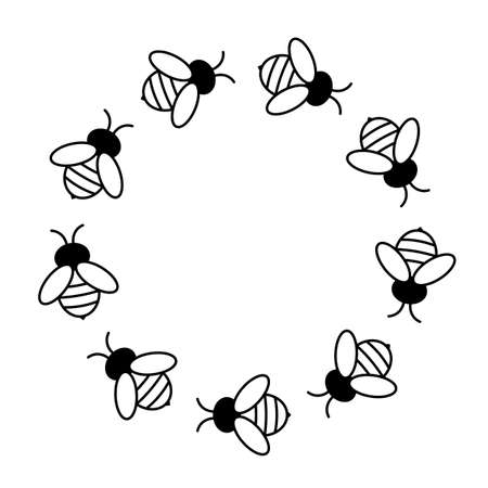 Bee Frame round black and white Vector illustrationのイラスト素材