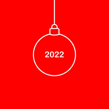 2022 Christmas tree ball. Merry Christmas. Vector illustration. linear simple design greeting card On red background templateのイラスト素材