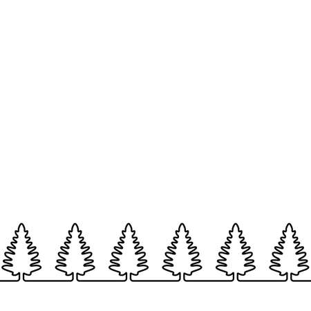 Template for greeting card with hand drawn decorative illustration. winter forest, background for design and decoration border fir treesのイラスト素材