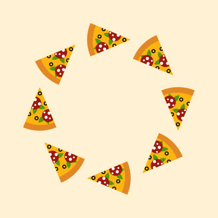Full Pizza Round Frame Premium Quality Italian Pizza Fast Food Street Cafe Menu Promotion Sign In Simple Hand Drawn Design Vector Illustration slicesのイラスト素材