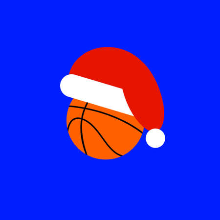 Basketball in cap Santa Claus. Sport New Year and Christmasのイラスト素材