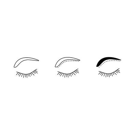Eyebrows shaping correction color icons set. Straight and soft arched eyebrows shape, brows microblading, tweezing. Isolated vector illustrationsのイラスト素材