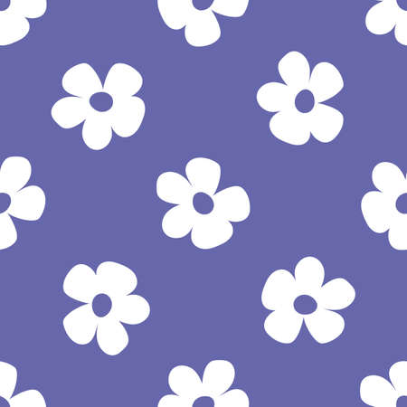 Seamless pattern with cute cartoon flowers and leaves for fabric print, textile, gift wrapping paper. colorful vector for kids, flat styleのイラスト素材