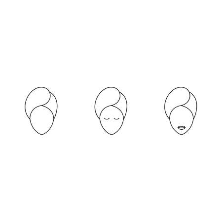 Towel on girl head line icon, spa salon procedure concept, Woman with washed hair in towel sign on white background, beautiful girl in towel on her head icon outline style. Vector graphicsのイラスト素材
