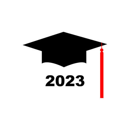 Graduation cap icon 2023 sign vector illustration isolated on white backgroundのイラスト素材