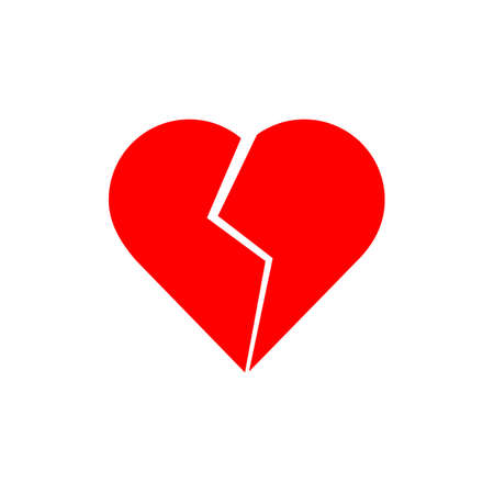 Red Broken heart icon in trandy flat style isolated on white background. Broken heart icon page symbol for your web site design logo, app, UI. Vector illustration, EPS10.のイラスト素材