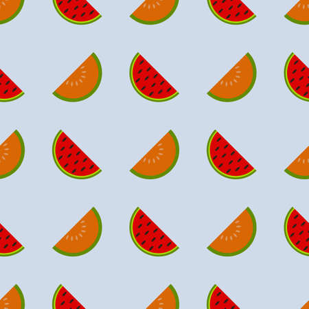 Watermelon and melon seamless pattern. Abstract summer fruit background. Vector illustration on blueのイラスト素材