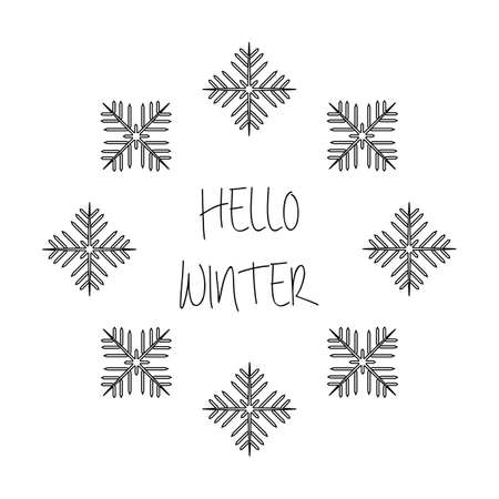 art winter frame with snowflakes and snow flake hello winter textのイラスト素材