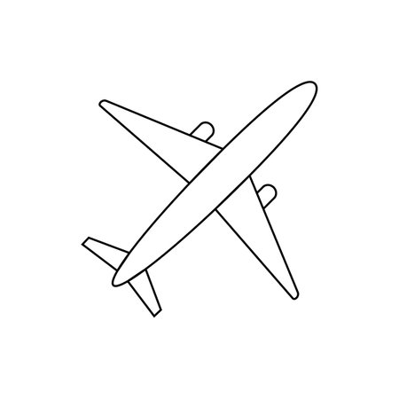 Black Fly Airplane Line Icon. Aircraft Simple Linear Pictogram. Aviation Travel Outline Icon. Plane Symbol. Cargo Black Airline Sign. Editable Stroke. Isolated Vector Illustration.のイラスト素材