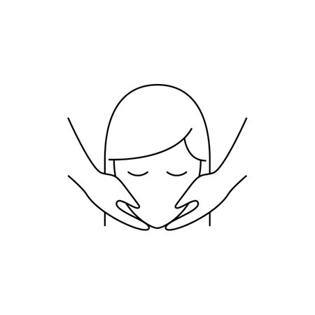 Face massage line icon. Woman, customer, hands touching face. beauty care concept. Vector illustration can be used for topics like cosmetology, skin care, spa salon isolatedのイラスト素材