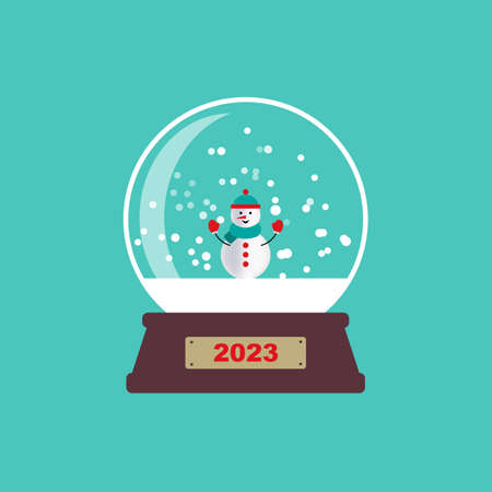 Vector illustration of toy glass snow globe with snowman. Coloring book page for adults and children. Winter decorative pattern - new year, snowman, ball. 2023のイラスト素材