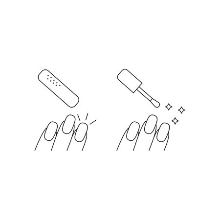 Nail icon filing. Manicure silhouette symbol. polishing and coloring Woman's nail with file. negative space. Vector isolated illustrationのイラスト素材