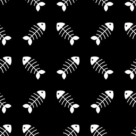 fish bone seamless pattern vector salmon tuna shark ocean sea tropical scarf isolated repeat...
