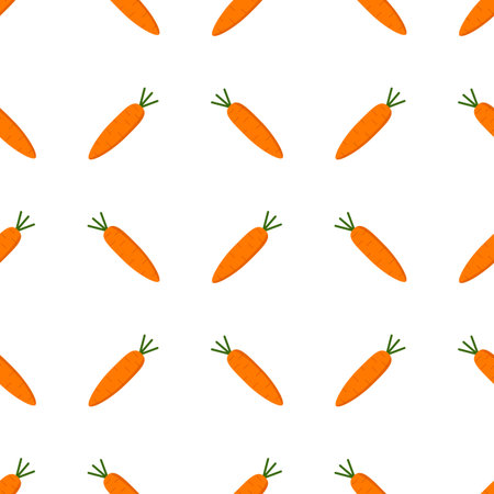 cartoon seamless pattern with carrot, easter theme background, vector illustration of vegetable, healthy vegan food wallpaper on whiteのイラスト素材