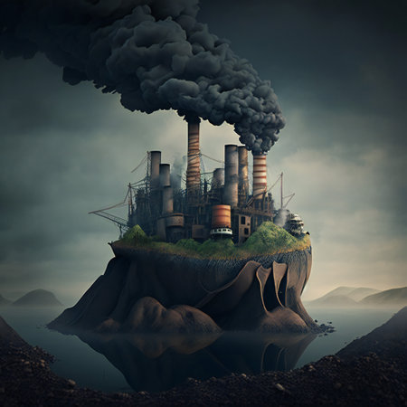 Post-apocalyptic city illustration polluted island backgroundの素材