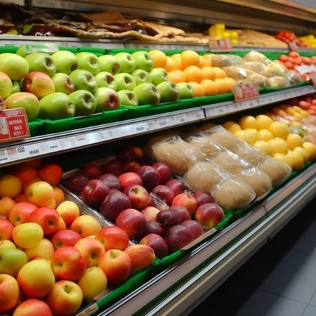 Fresh vegetables on display at a supermarketの素材