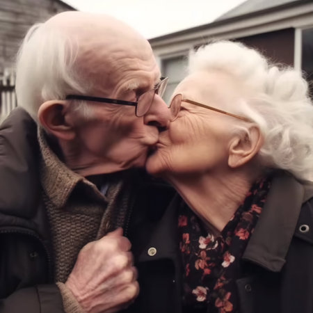 Close up of happy senior married couple kissing. generative aiの素材