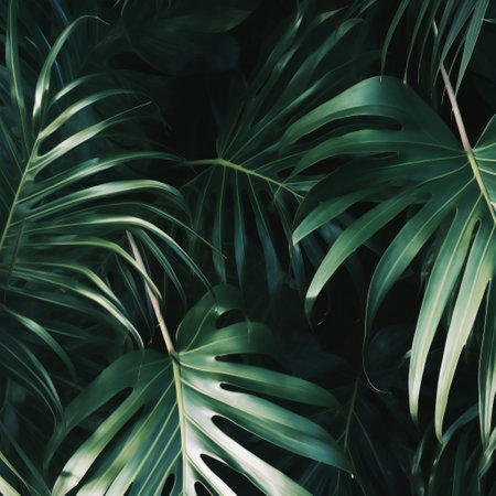 Tropical palm leaves, floral pattern background, generative aiの素材