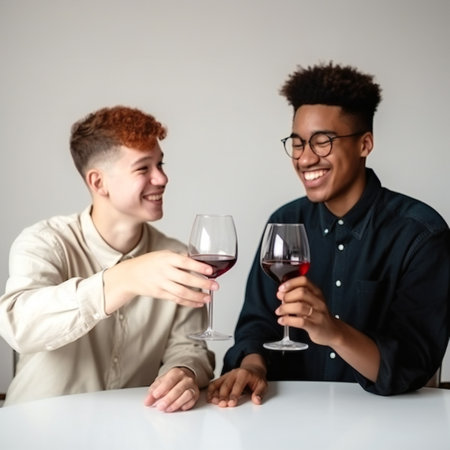 Two men couple drinking glass of wine. generative aiの素材