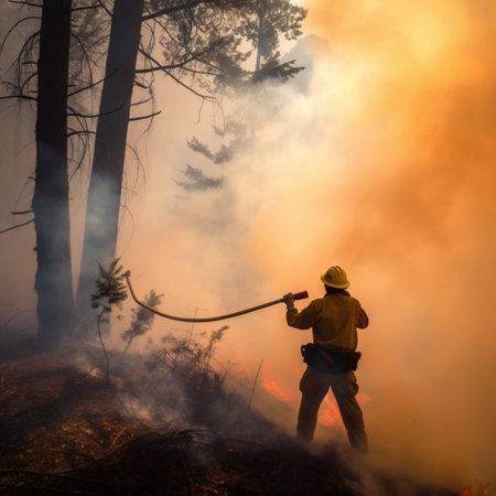 Firefighters try to extinguish the fire in a forest Generative aiの素材