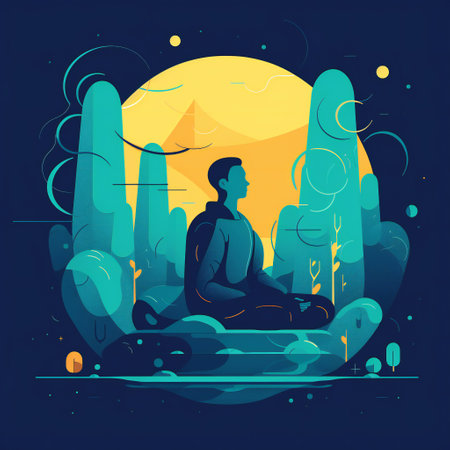 Concept of man meditating. Flat design stock illustration. generative aiの素材