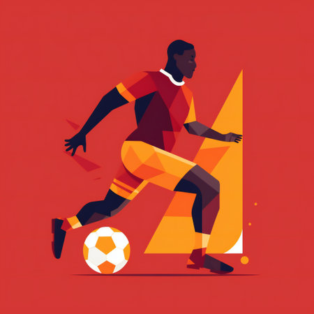 Football or soccer player in uniform dribbles or passes ball in team game. flat illustration. Cartoon guy kicks football ballの素材