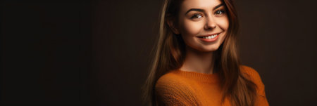 Close-up of a beautiful woman face. Portrait of pretty young smiling woman. banner. generative aiの素材