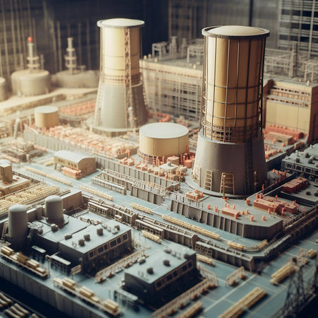 3d illustration. Model of a nuclear power plant. Isometric view. generative aiの素材