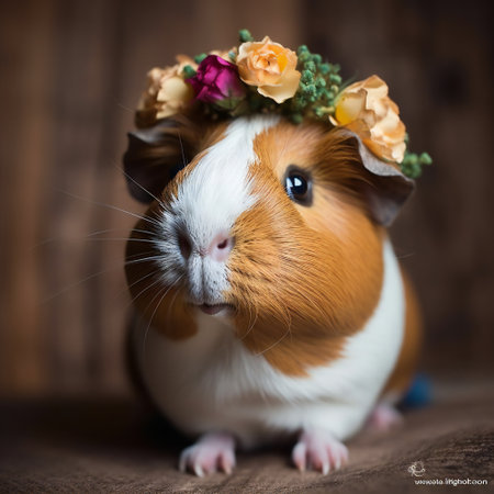 Funny cute guinea pig in wreath. generative aiの素材