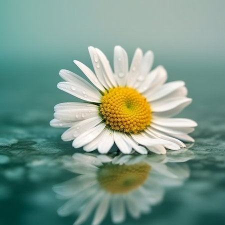 One delicate flower of chamomile on bright background. Concept of purity and refinement of nature. Generative aiの素材