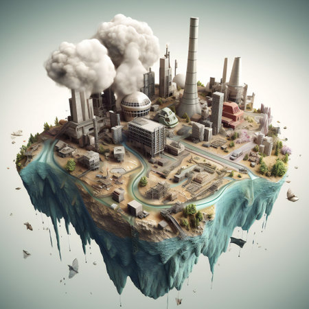 3d illustration of enviromental pollution. Enviromental polution concept. Generative aiの素材