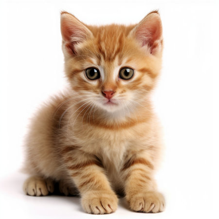 Little kitten isolated on white background. Tabby cat baby. Generative aiの素材