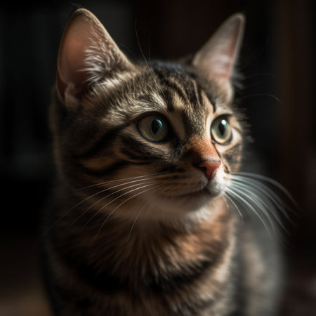 Cute black and grey kitten sitting, looking up Generative aiの素材