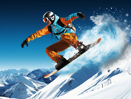 snowboarder is jumping with snowboard from snowhillの素材