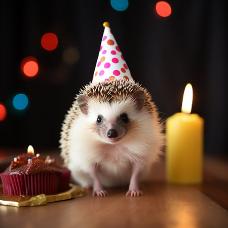 Cute birthday party hedgehog in birthday hat.の素材