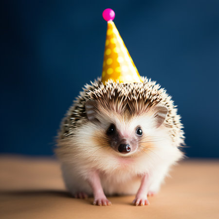 Cute birthday party hedgehog in birthday hat.の素材