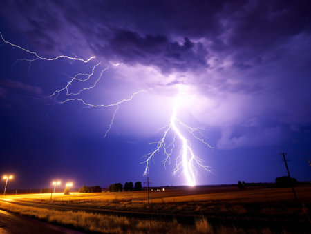 Lightning with dramatic clouds . Night thunder-stormの素材