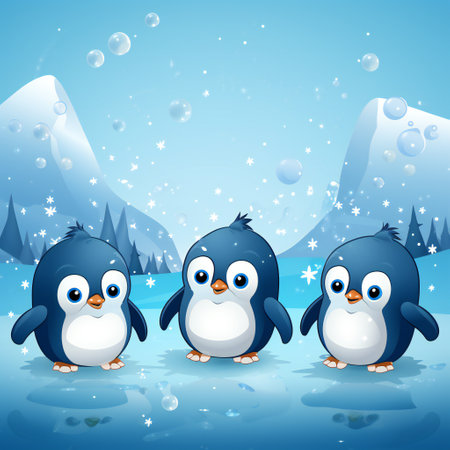 three cute pinguin in the iceの素材