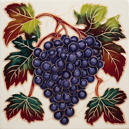 Beautful Vintage Style Wine Grapes Themed Ornamental Tileの素材
