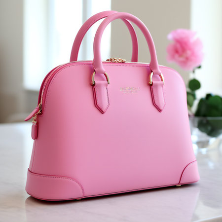Luxury Women Side View of Pink Genuine Full Grain Leather Lady Bag. Women's Top Handle Shopper Tote Bag Padlock. Handbags Fashion Accessories.の素材