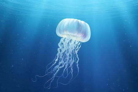 Big jellyfish underwater in blue sea .の素材